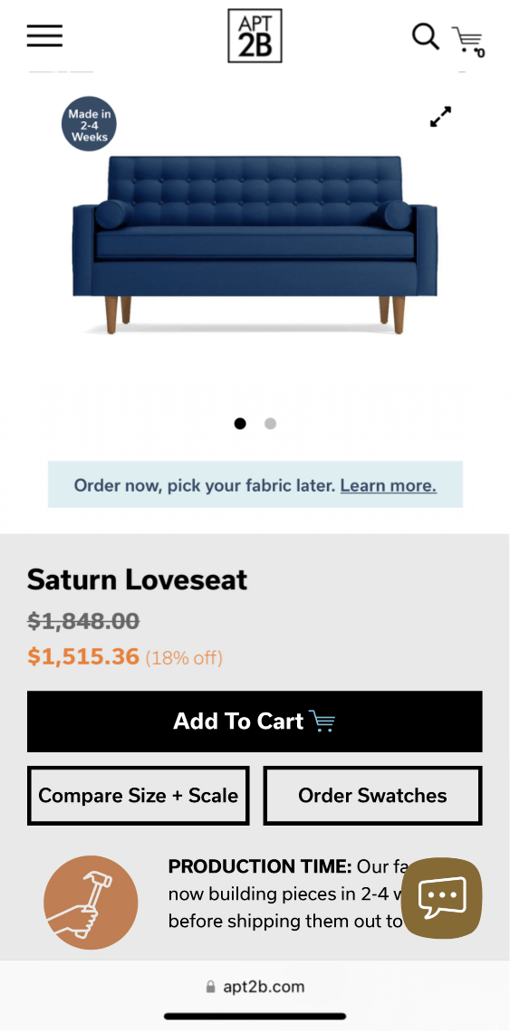 Client product detail page on desktop