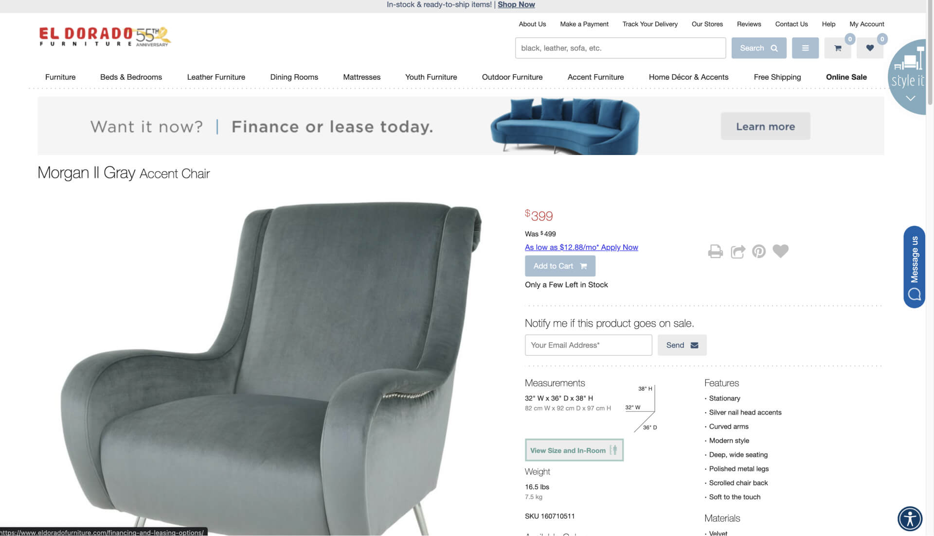 Client product detail page on desktop