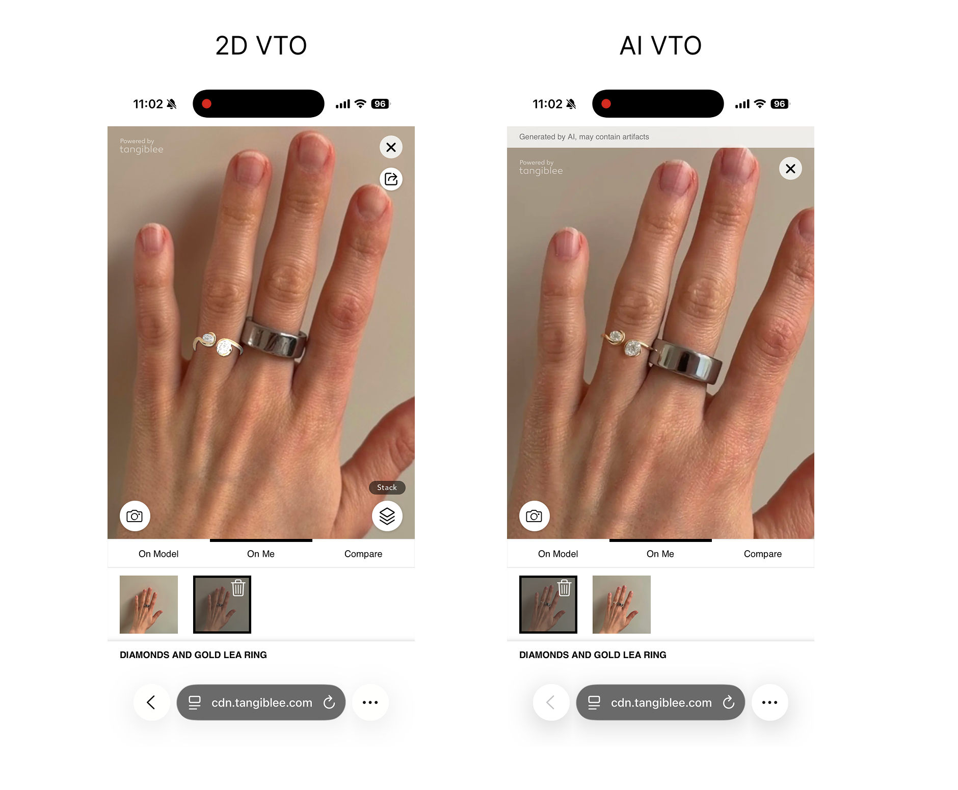 A comparison between Tangiblee's 2D VTO and AI-powered VTO