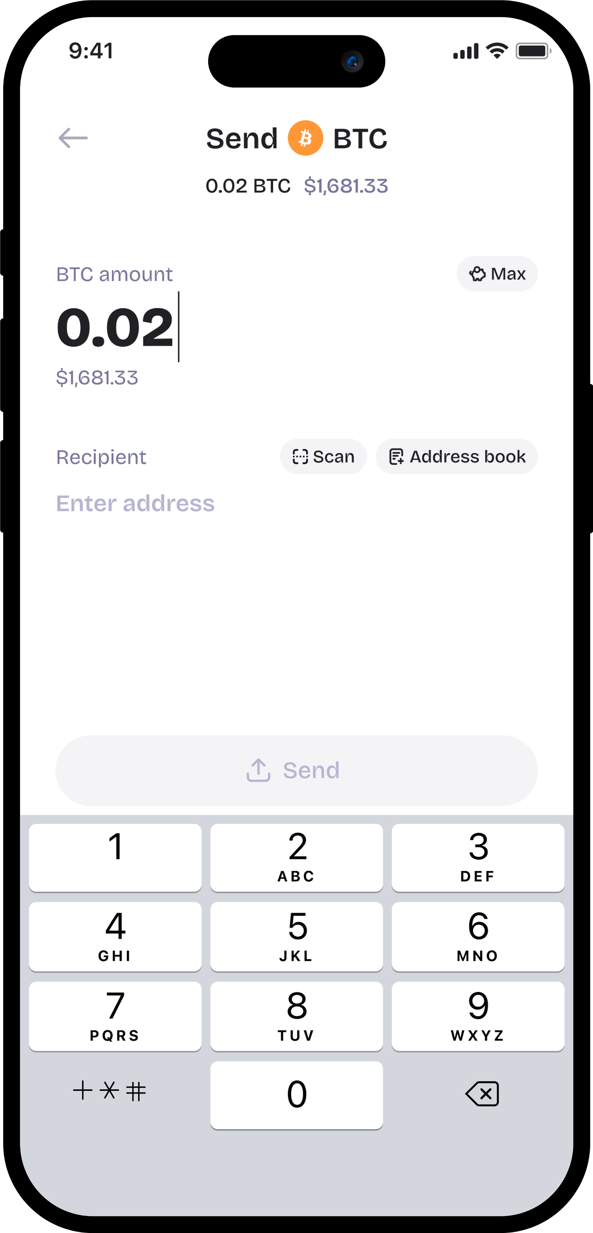 iPhone UI mockup with send component