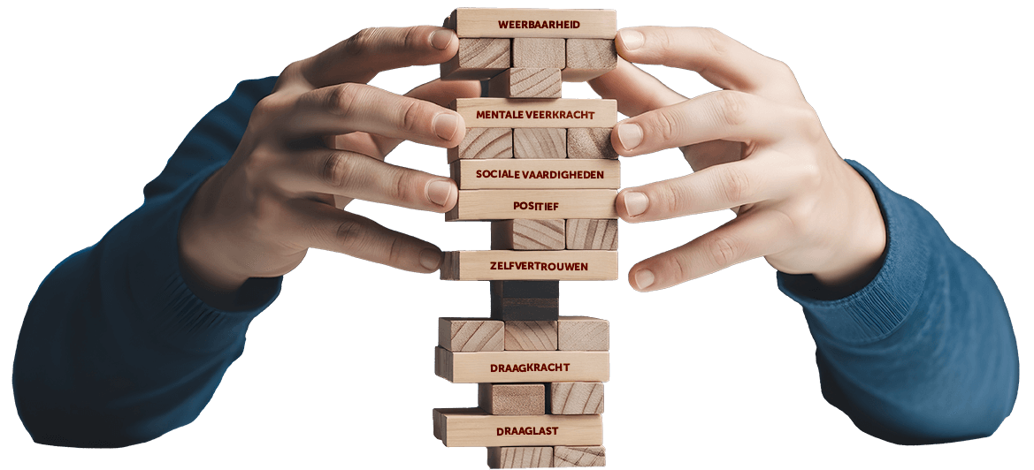 Hands holding wooden blocks with descriptions of mental beiing