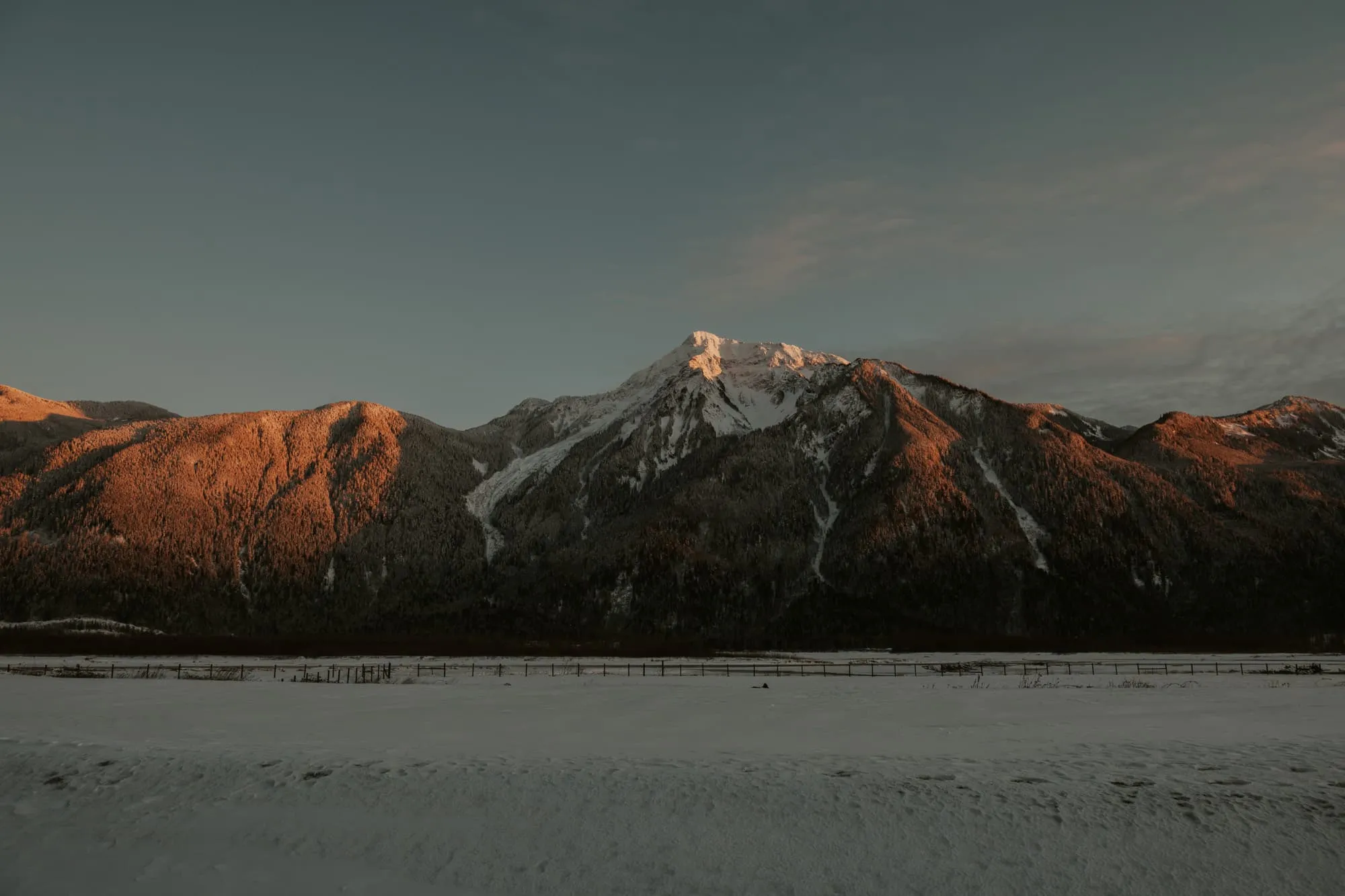 The sunset shining on Mount Cheam