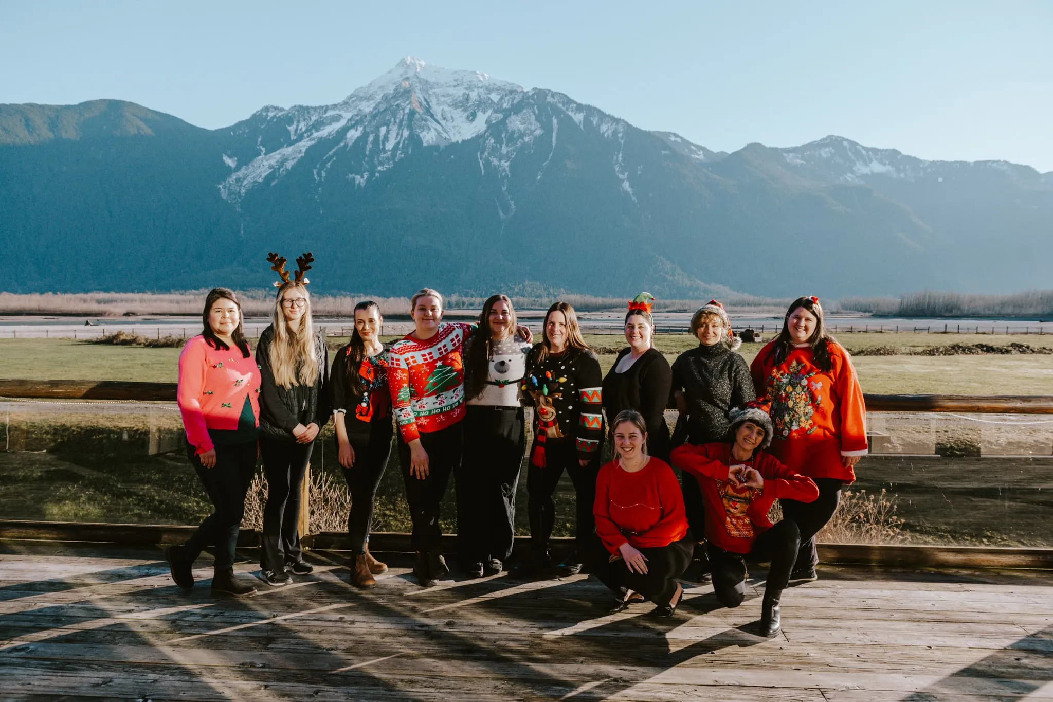 The Fraser River Lodge staff enjoying a ugly Christmas sweater contest