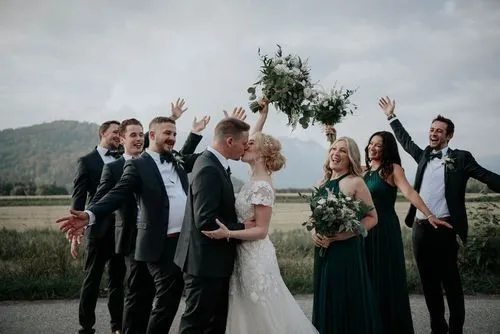 A real wedding couple enjoying their wedding day at the Fraser River Lodge wedding venue
