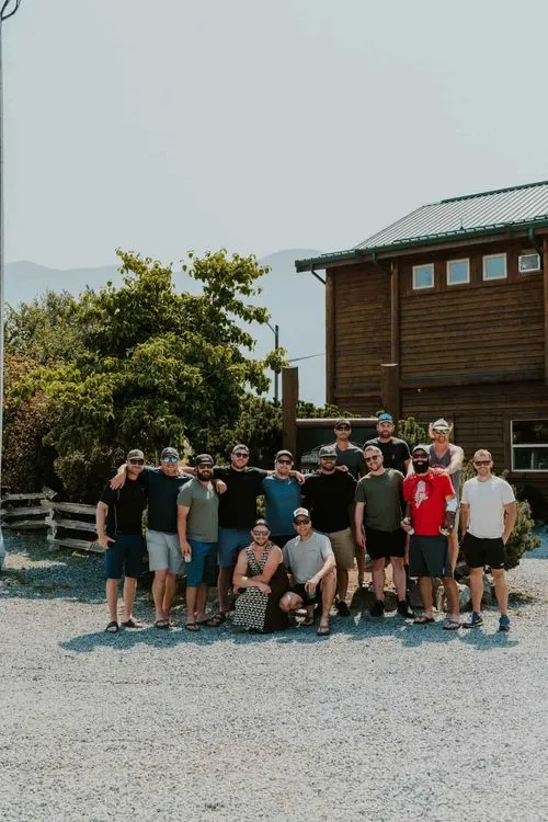 A bachelor group about to head out on a day with exciting activities with the Fraser River Lodge