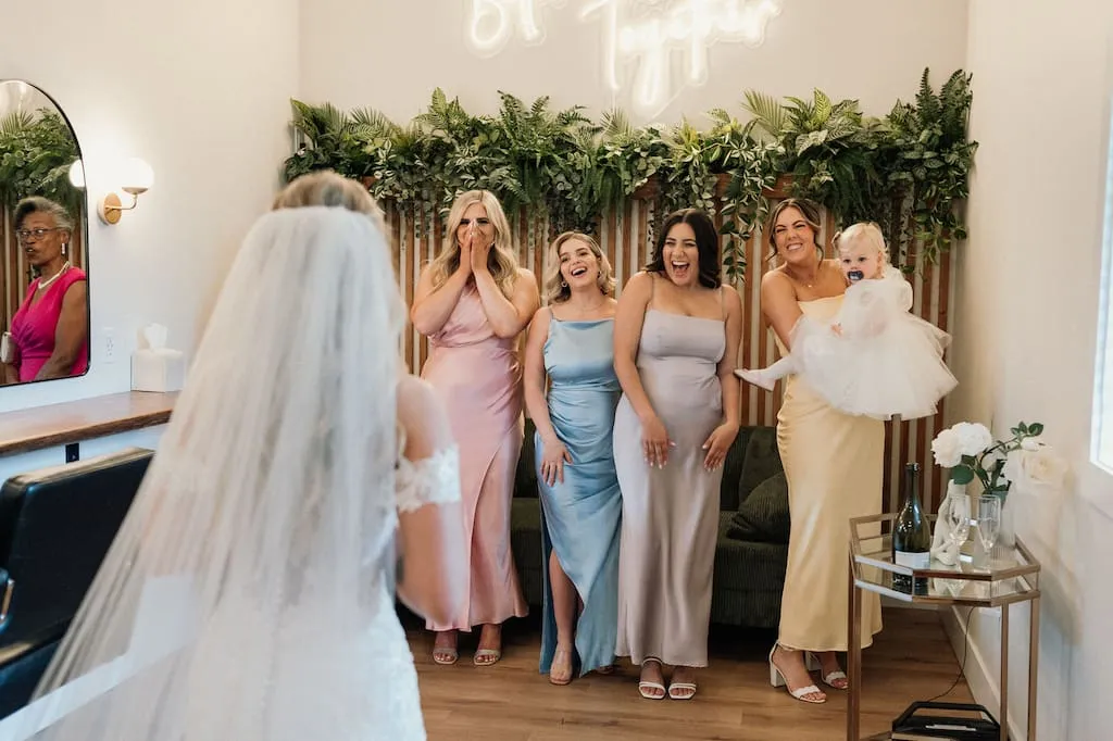 bridal party at the fraser river lodge on their wedding day