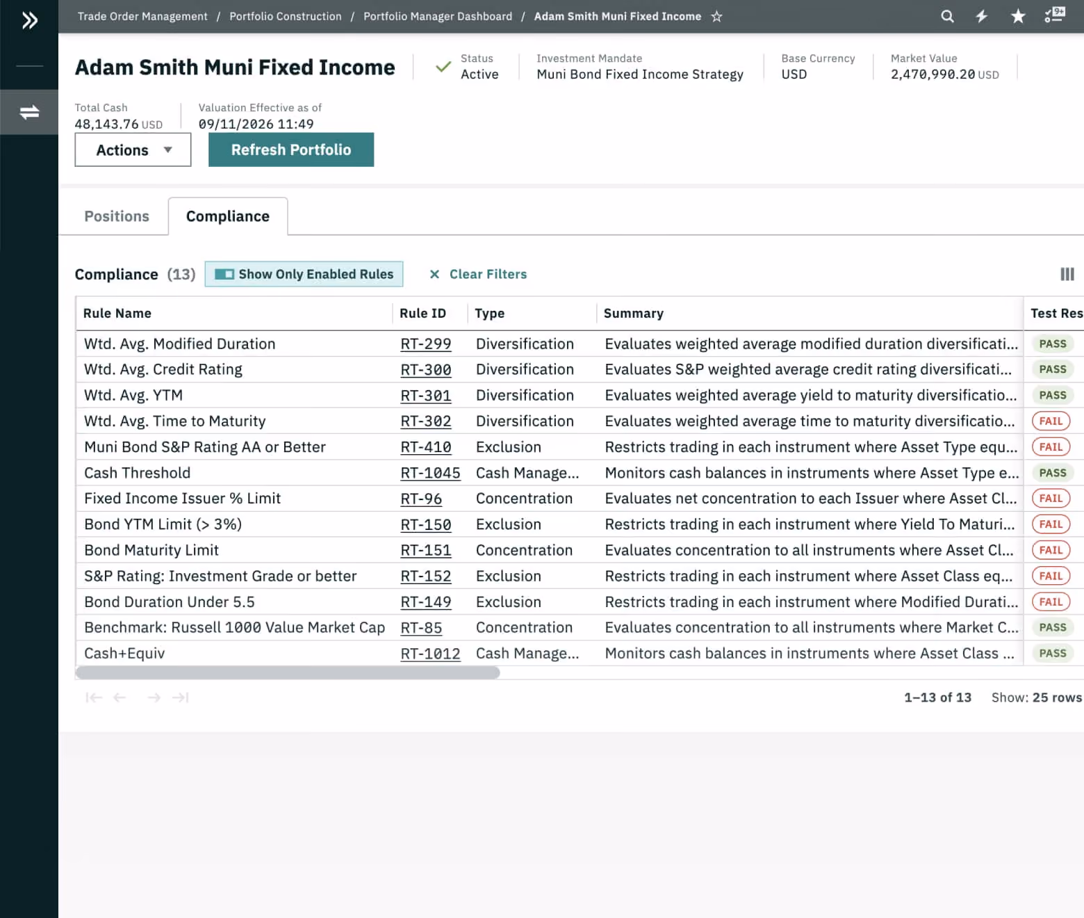 Ridgeline compliance interface