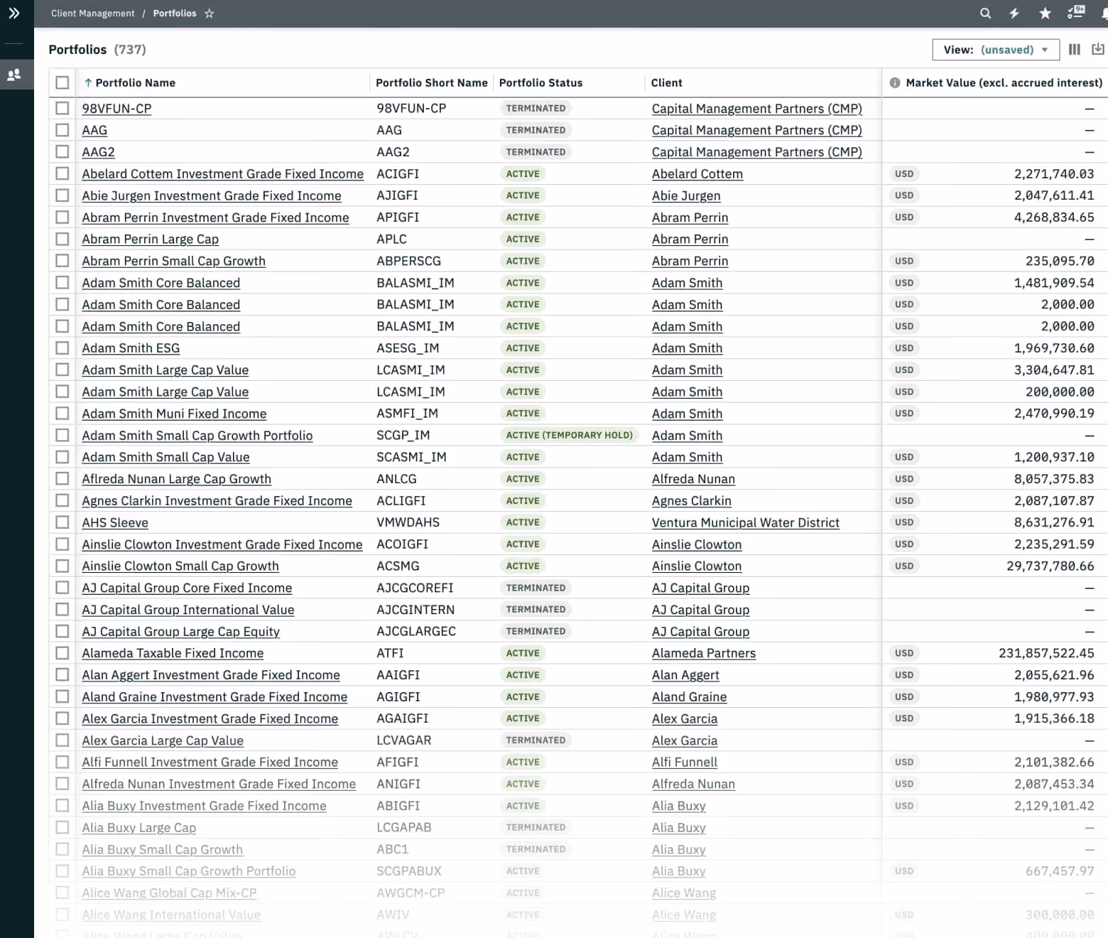 Ridgeline portfolio management interface