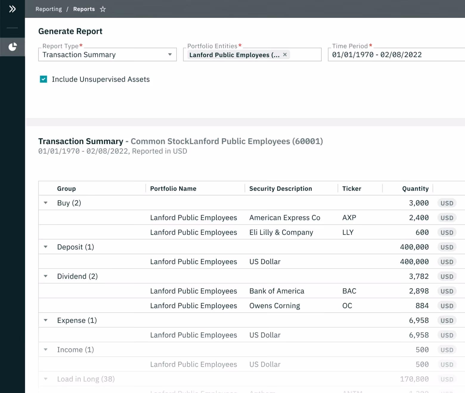 Ridgeline reporting interface