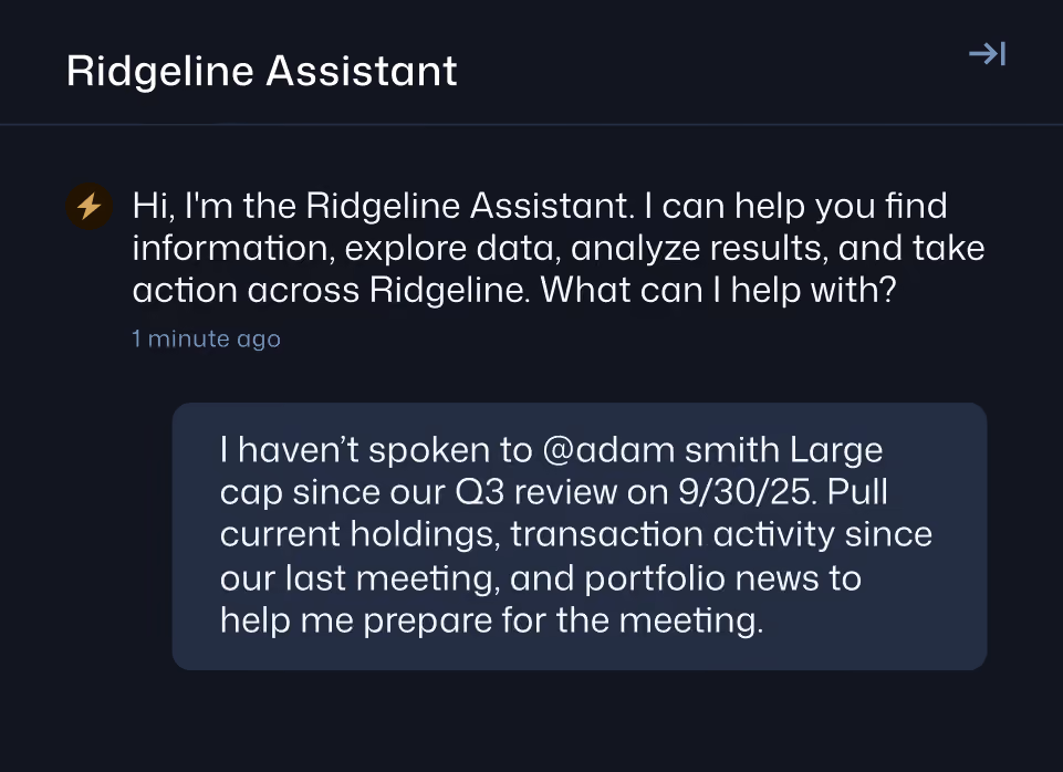 Ridgeline Assistant preparing notes for a client meeting