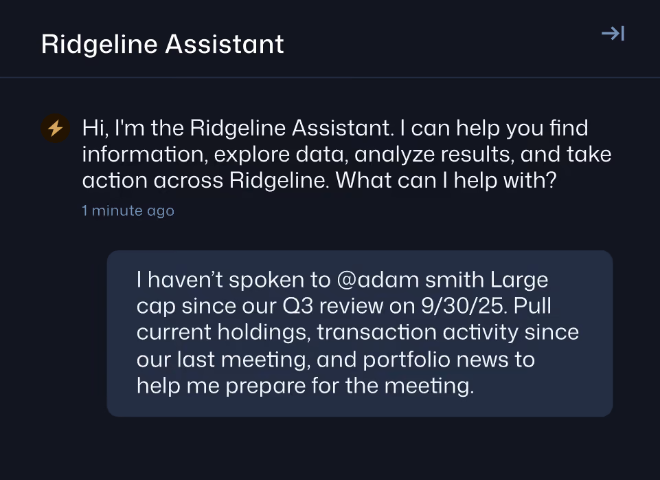 Ridgeline Assistant preparing notes for a client meeting