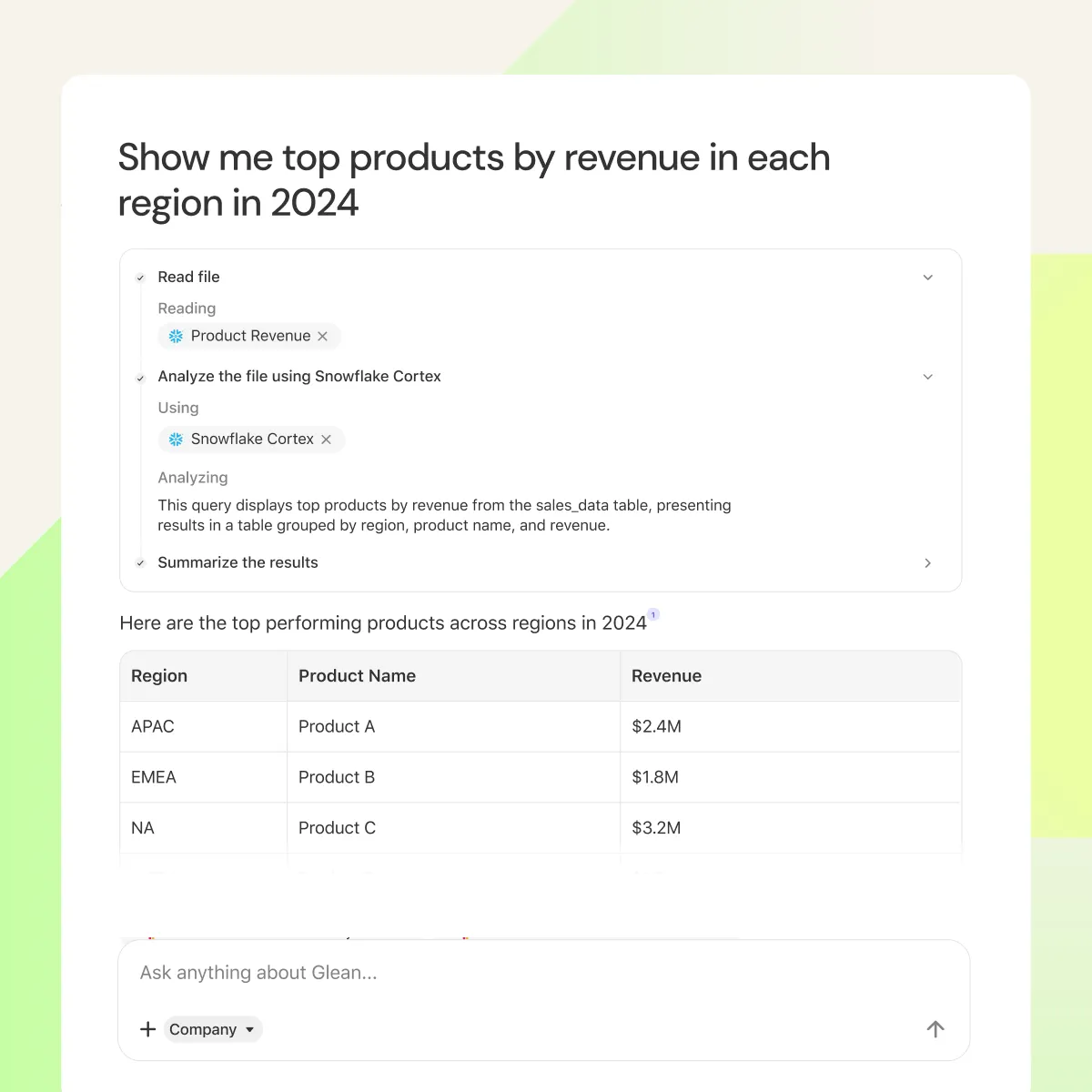 Turn questions into insights, instantly.