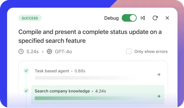 New debug mode in Agent Builder