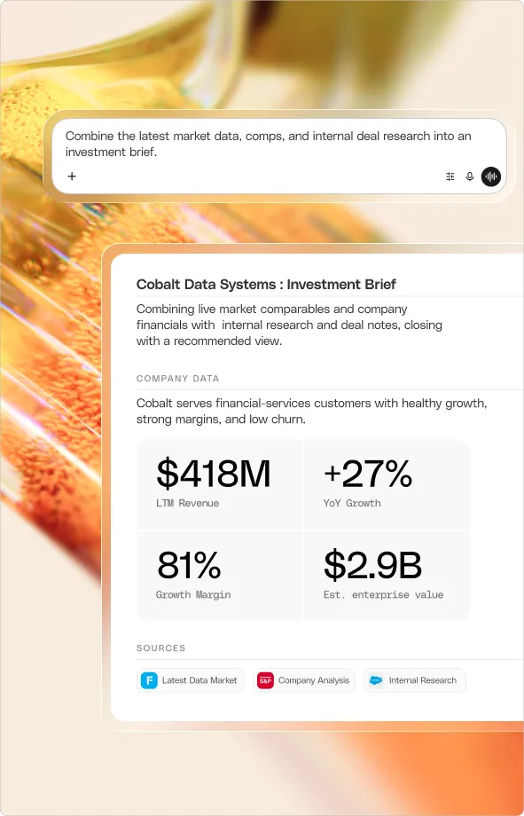 Glean answering: Combine the latest market data, comps, and internal deal research into an investment brief.