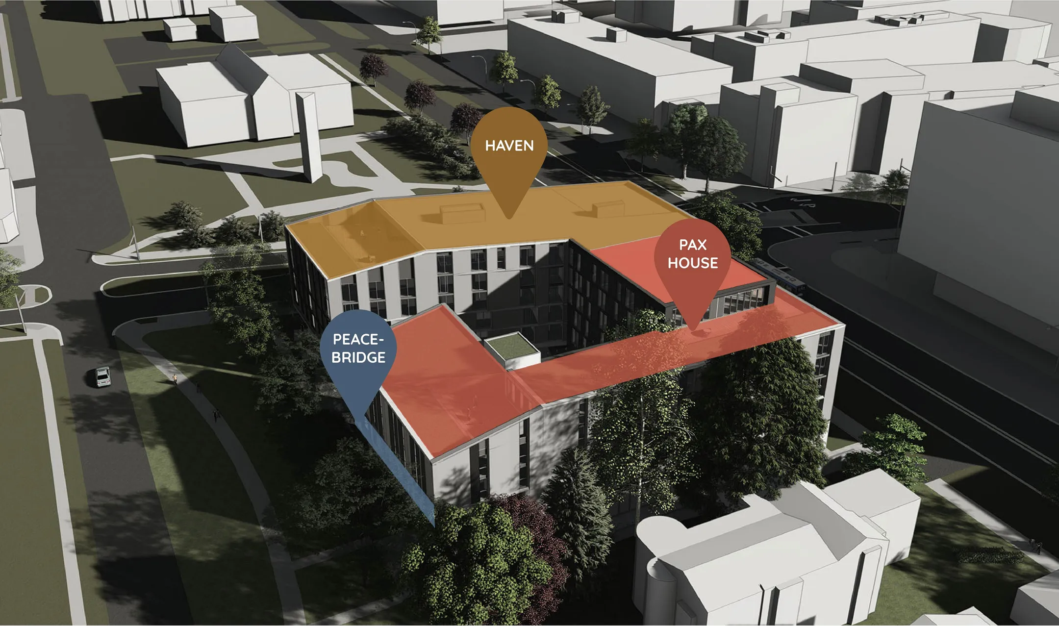 Menno Hall breakdown: Peace Bridge, Pax House & Haven