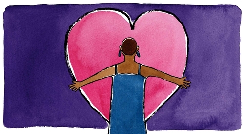 a woman hugging a heart
