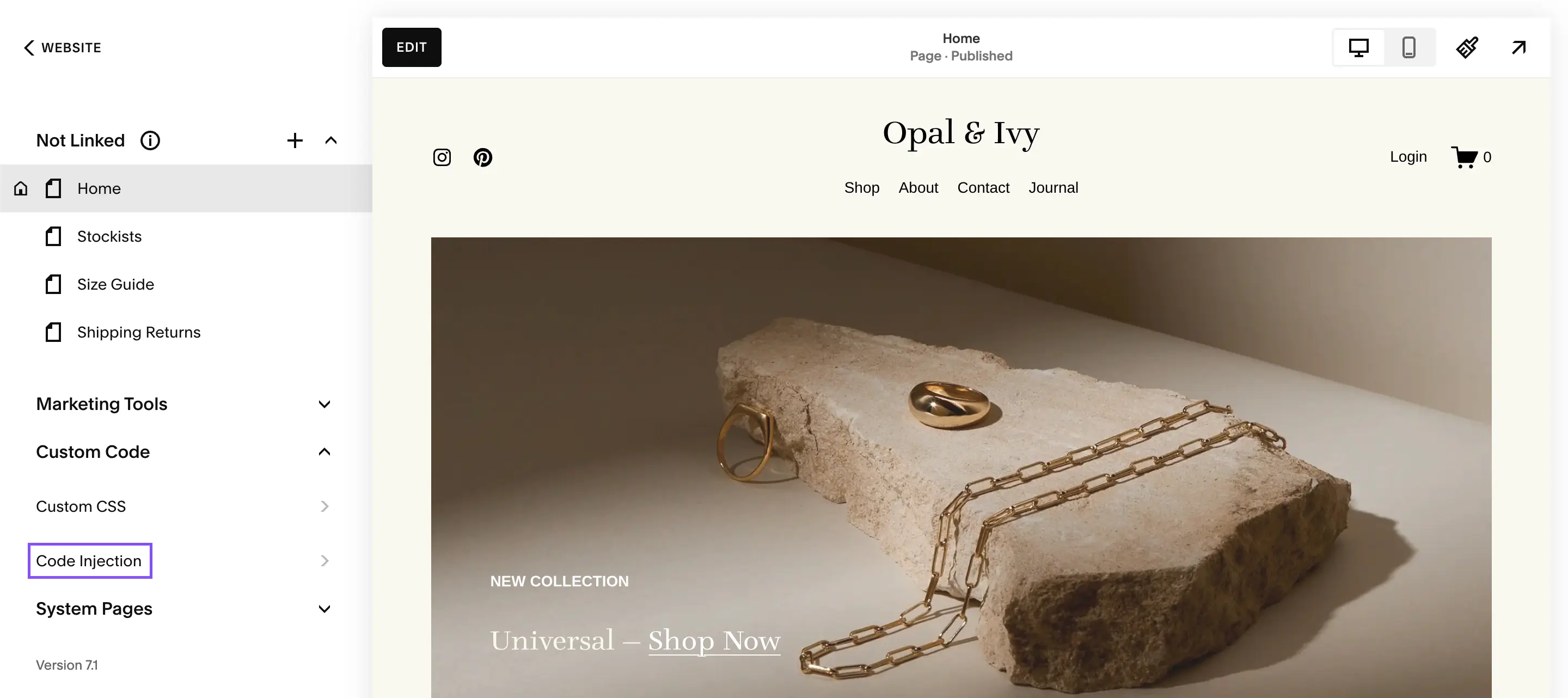 Go to Code Injection to add cookie banner code