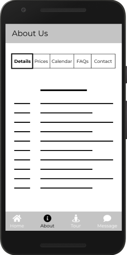 Updated wireframe of the venue's About page