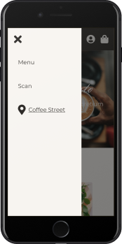 Mockup of mobile homepage with hamburger menu open