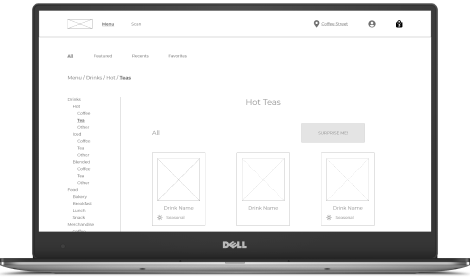 Wireframe of Hot Teas Menu page