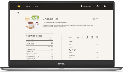 Mockup of the Chocola-Tea customization page