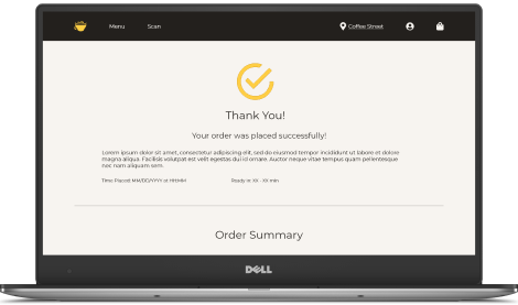 Mockup of order confirmation page
