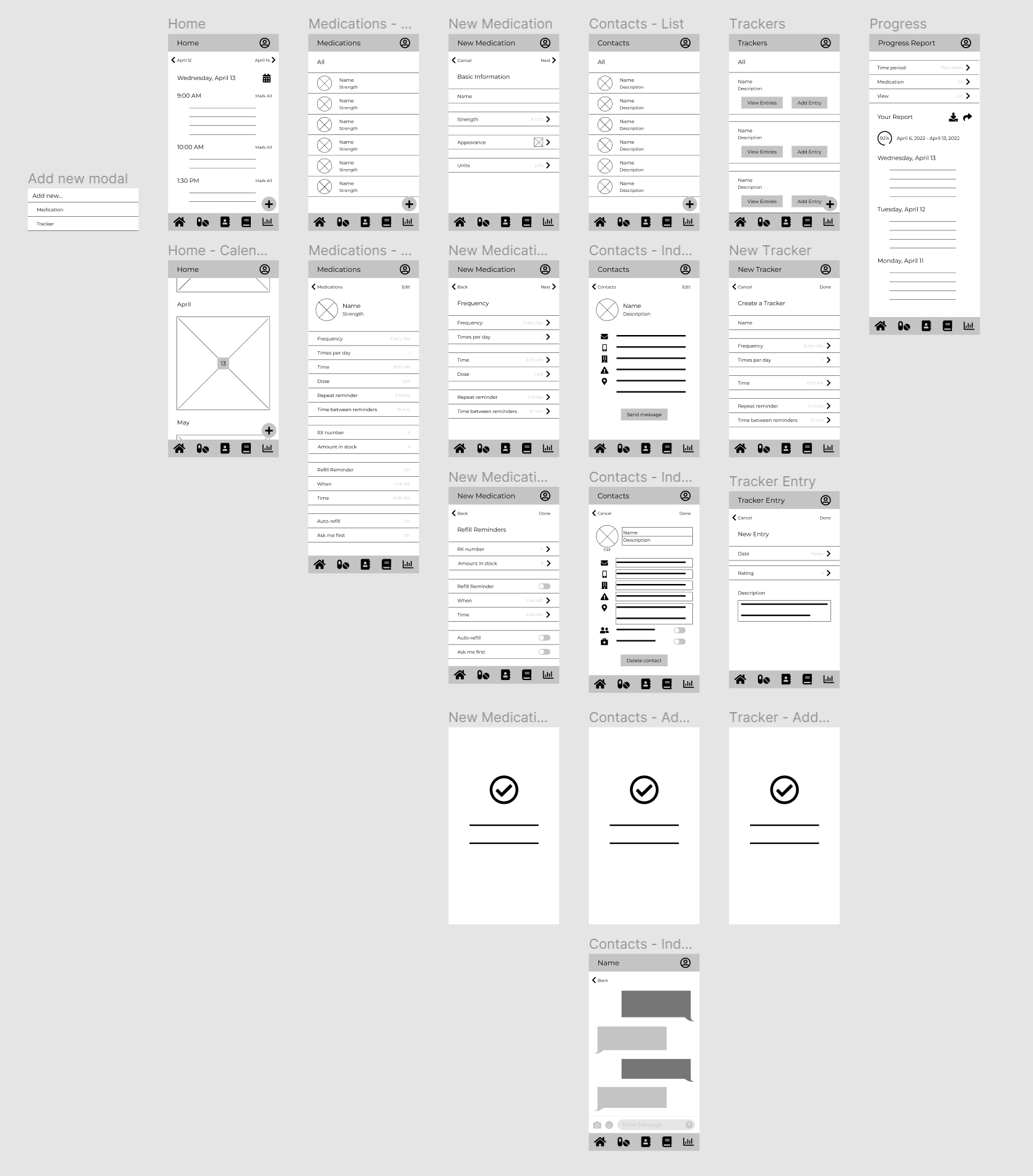 Digital wireframes for MedSage app