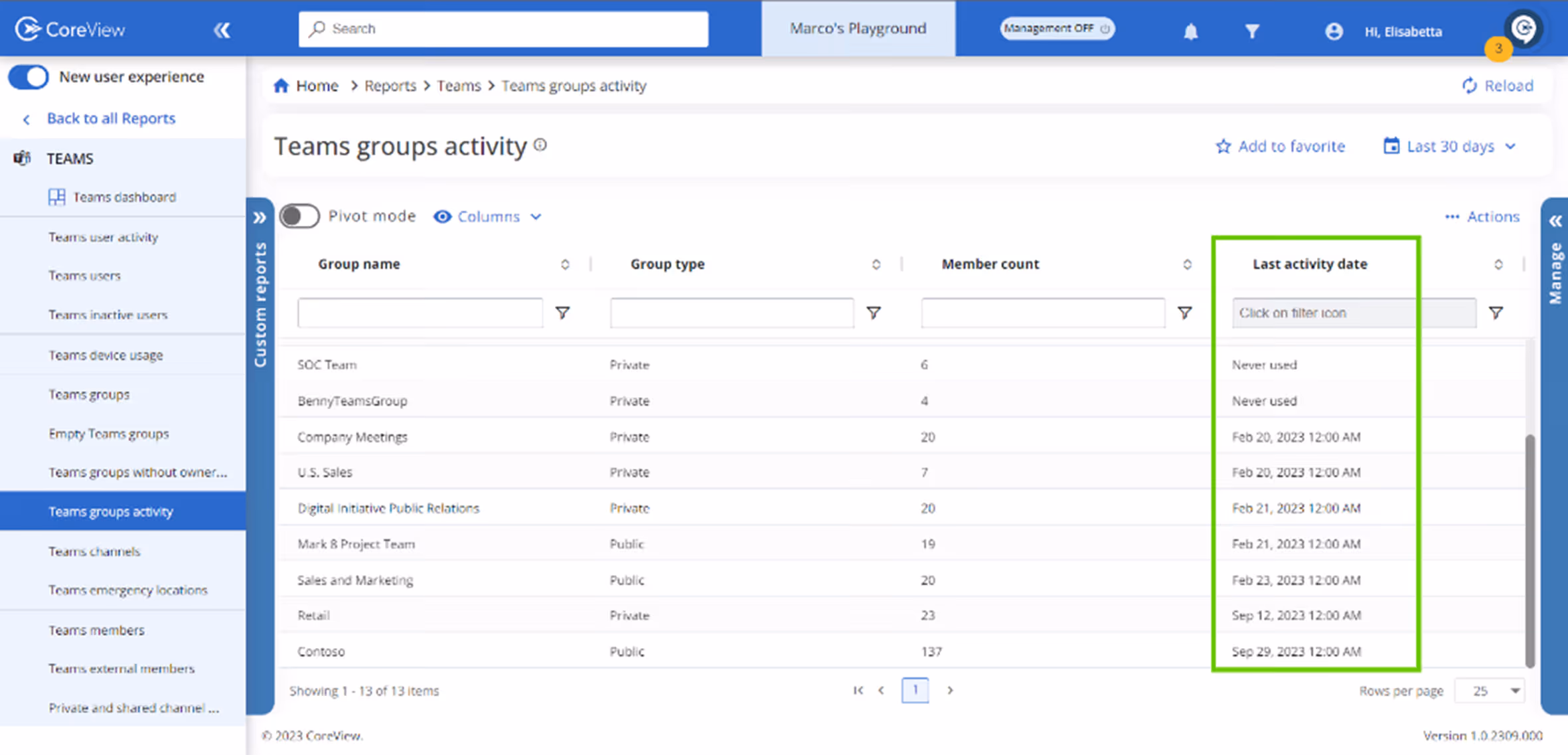 Teams Group Activity screen