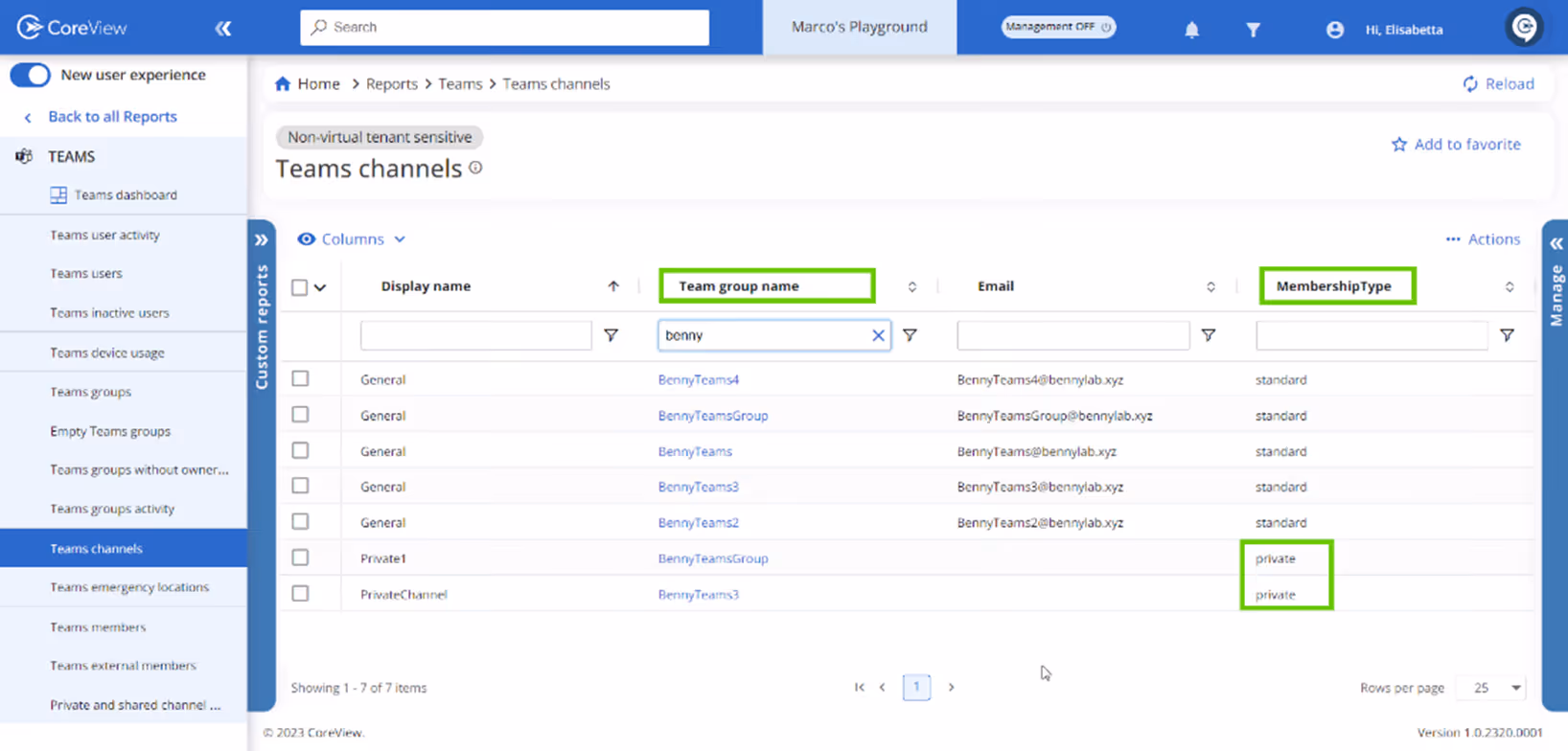 Teams channel view in CoreView