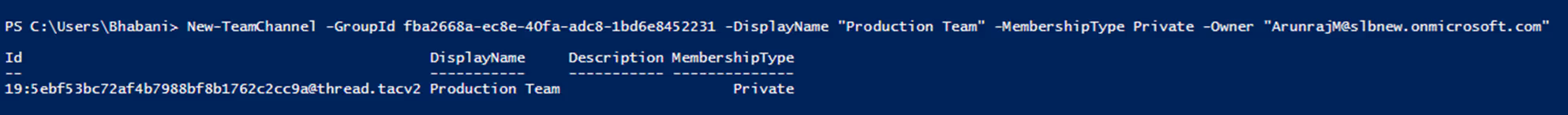 Creating a Private channel using a command.