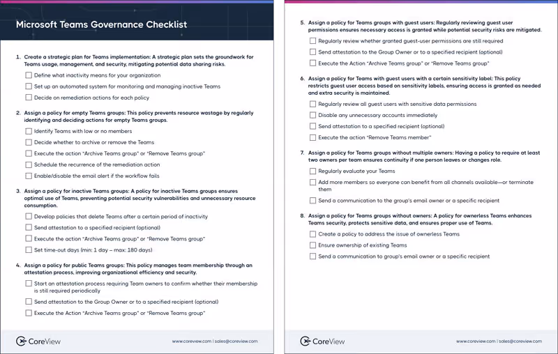 Microsoft Teams Governance Checklist