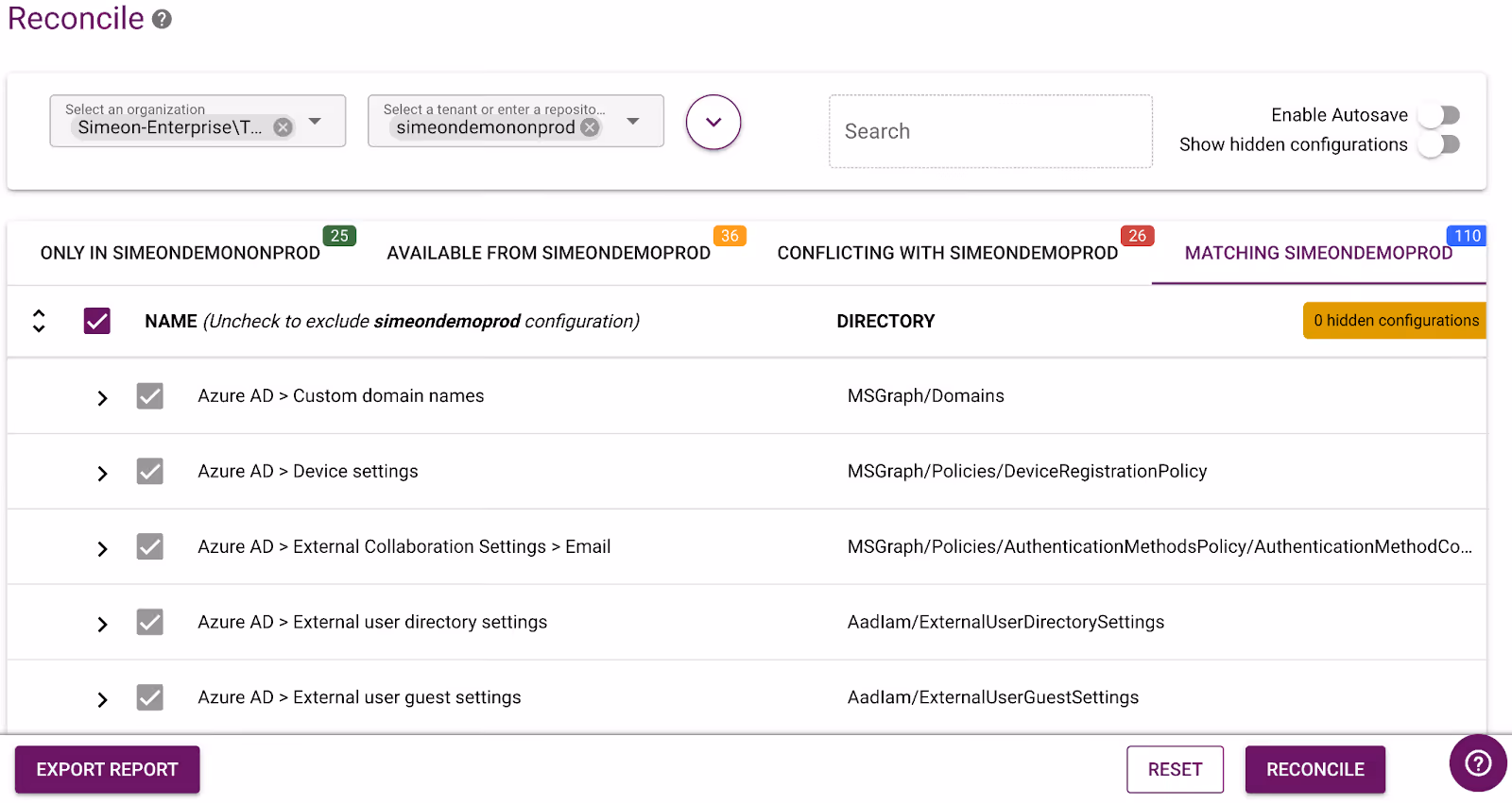 Reconcile Dashboard in Simeon Cloud