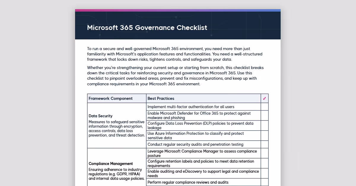 Microsoft 365 Governance Checklist