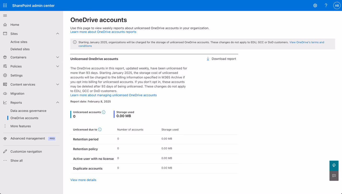 SharePoint Admin Center : OneDrive Accounts