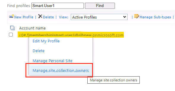 Manage collection owners screen