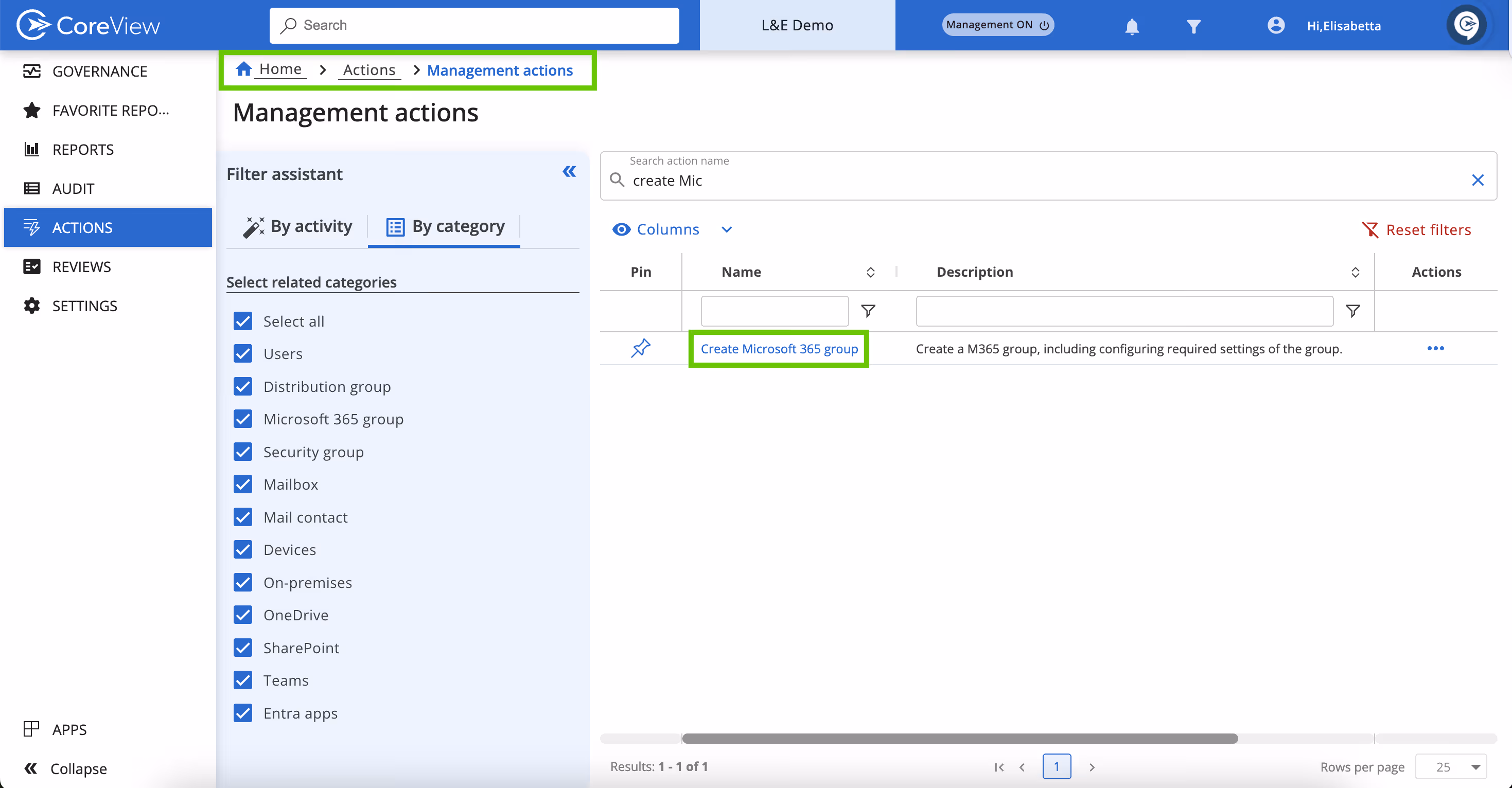 Setting Up a Microsoft 365 Group in CoreView screenshot