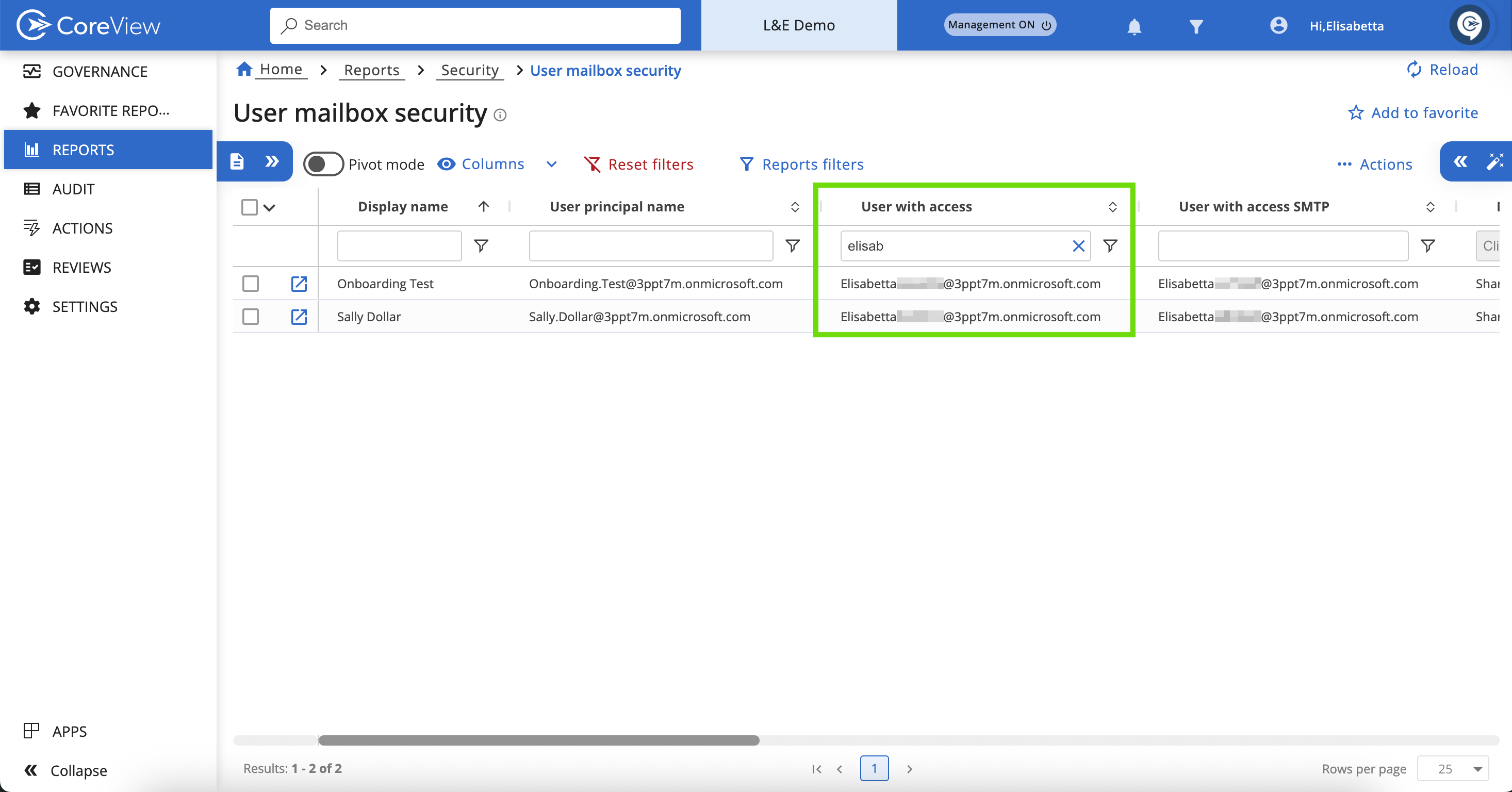 Users with access screen