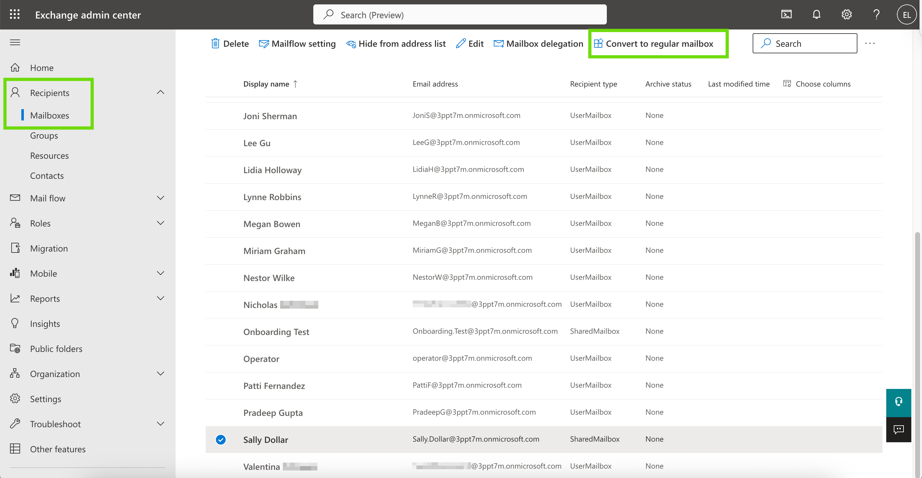 Exchange admin center
