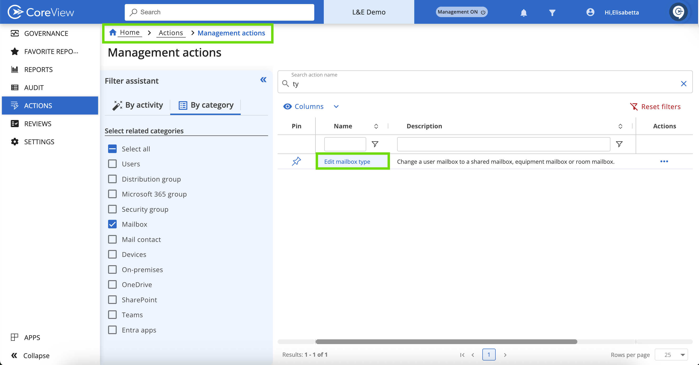 Edit mailbox type screen