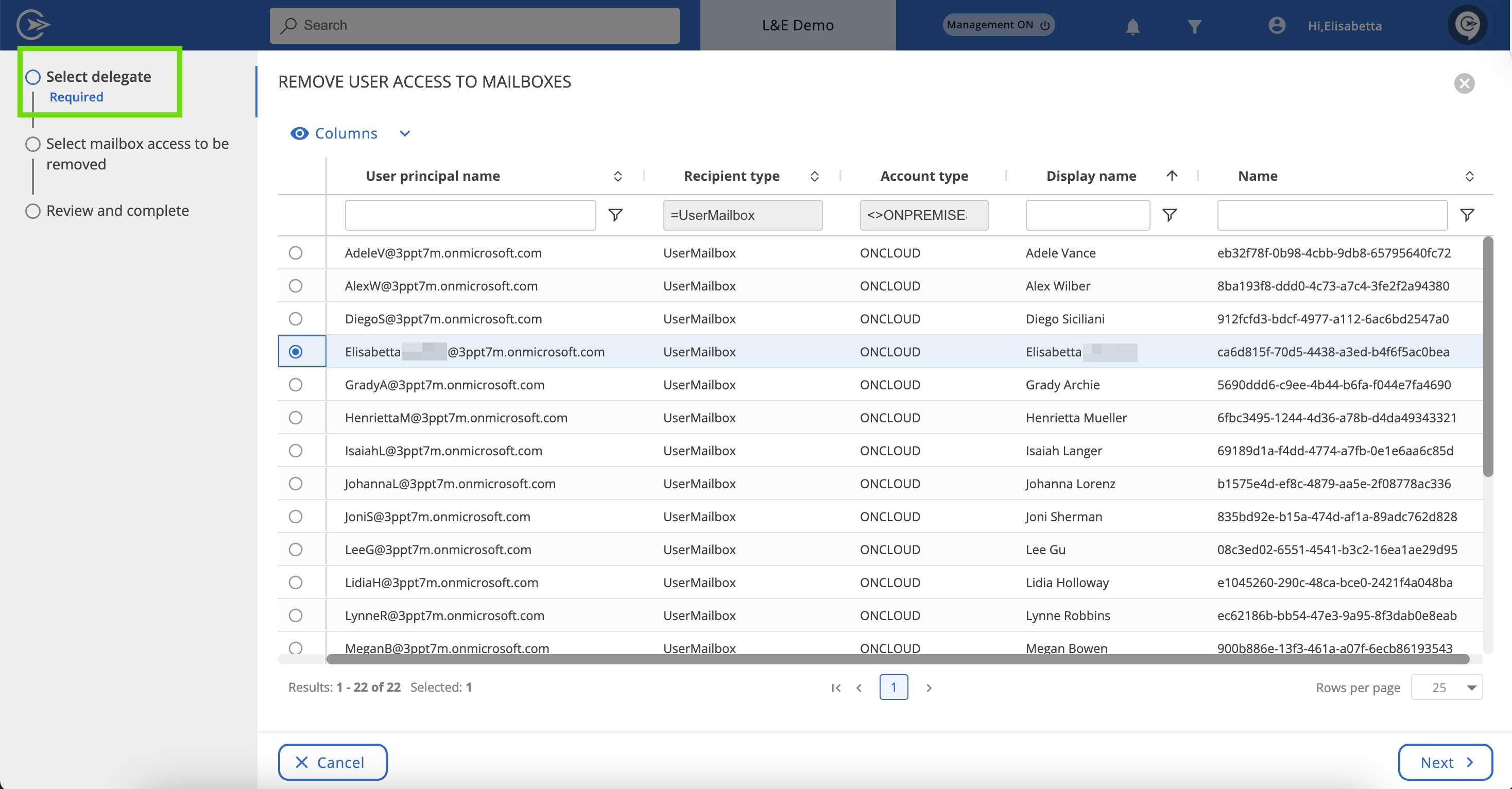Select delegate screen