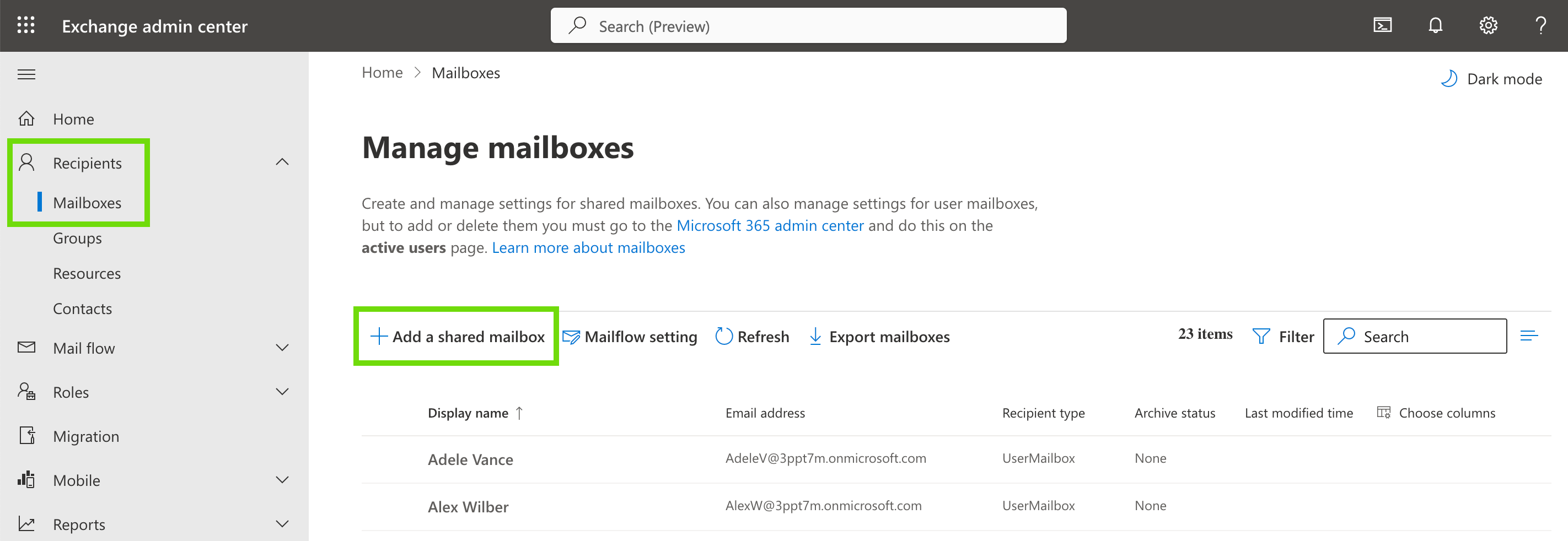 Add shared mailbox