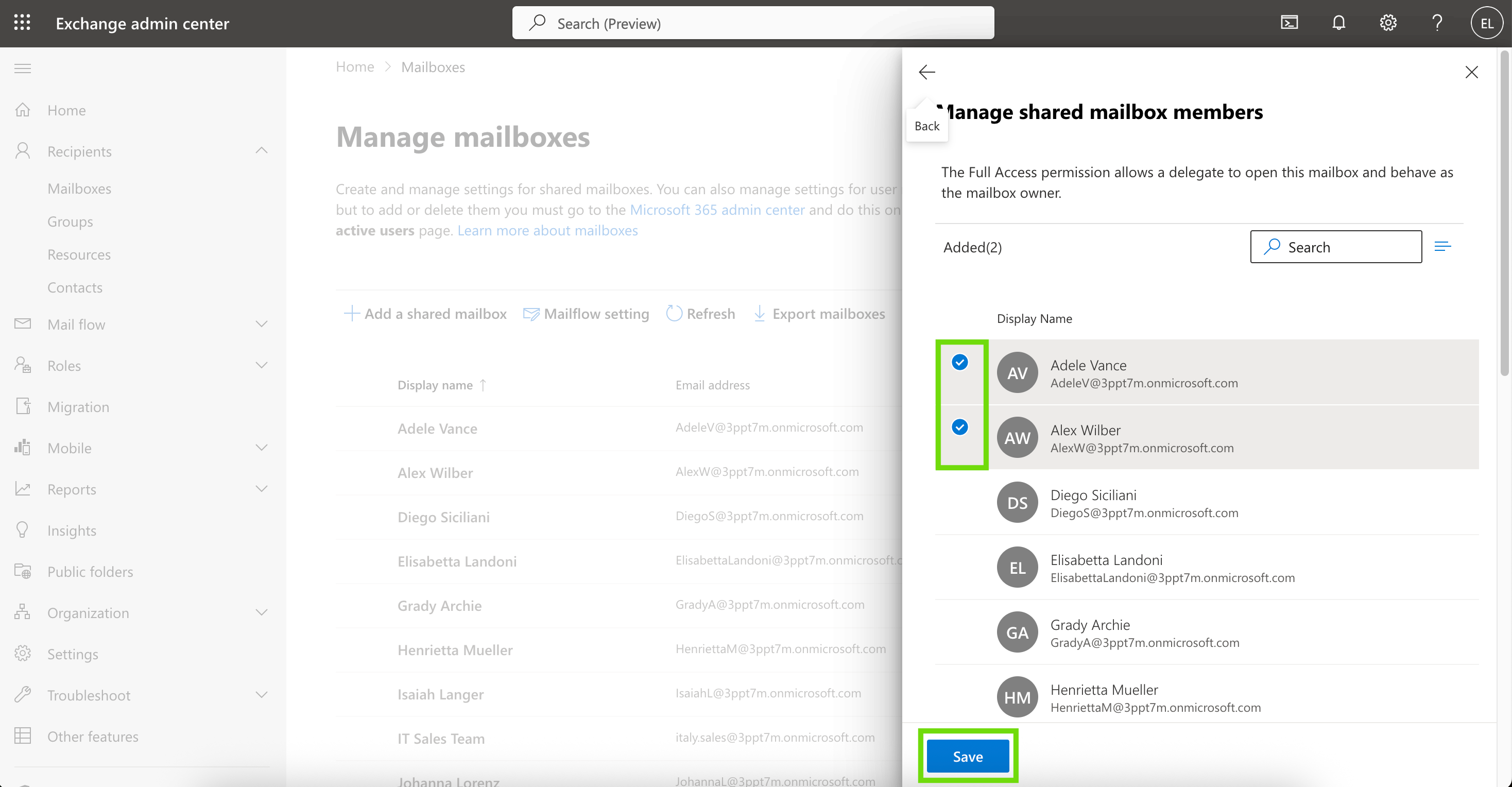 Select users screen