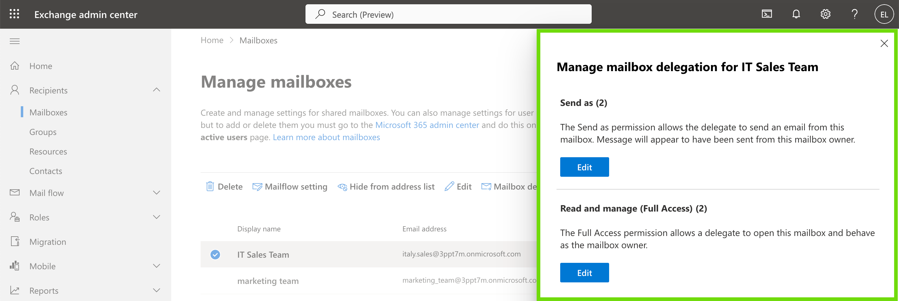 eview Full Access, Send As, and Send on Behalf permissions