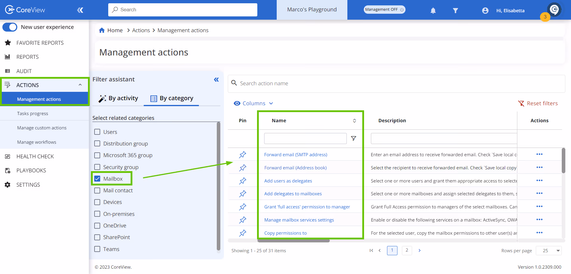 Bulk permissions screen