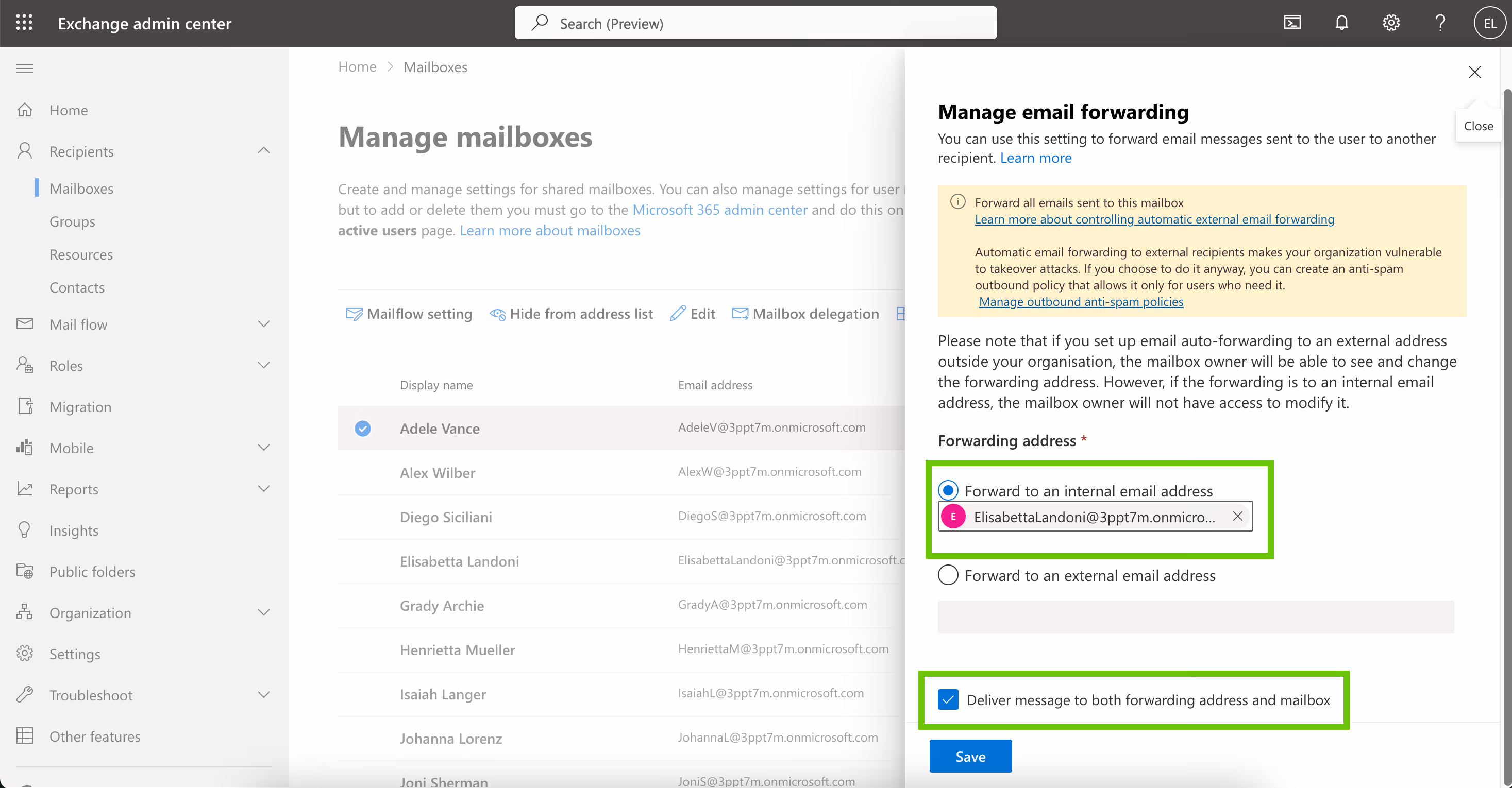 Deliver message to both forwarding address and mailbox