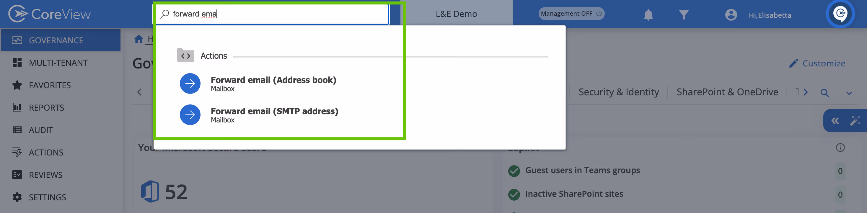 Forwarding options screen