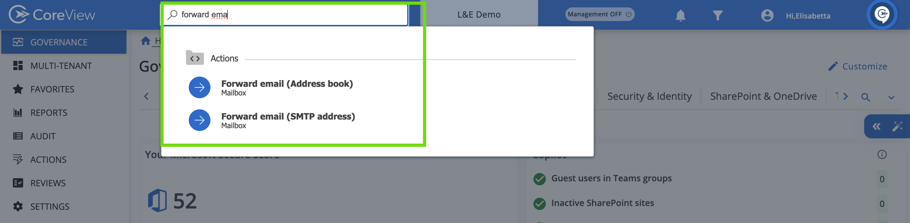 Forwarding options screen