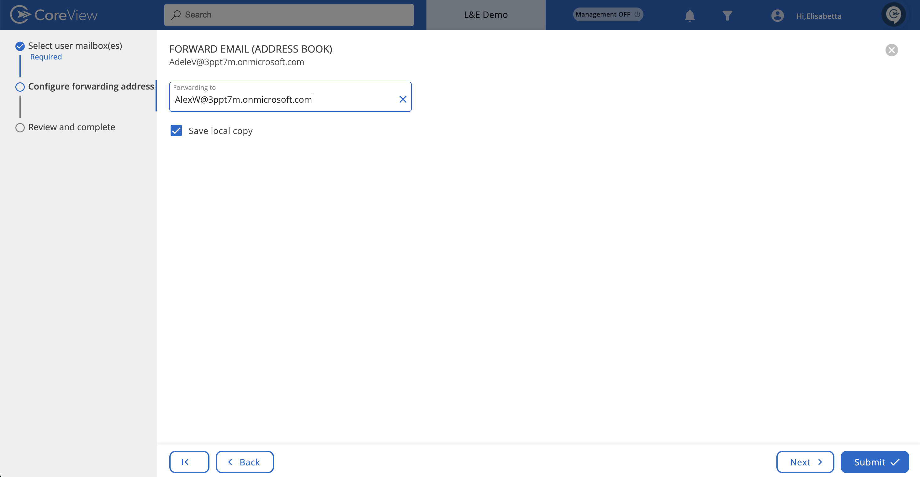Forwarding screen