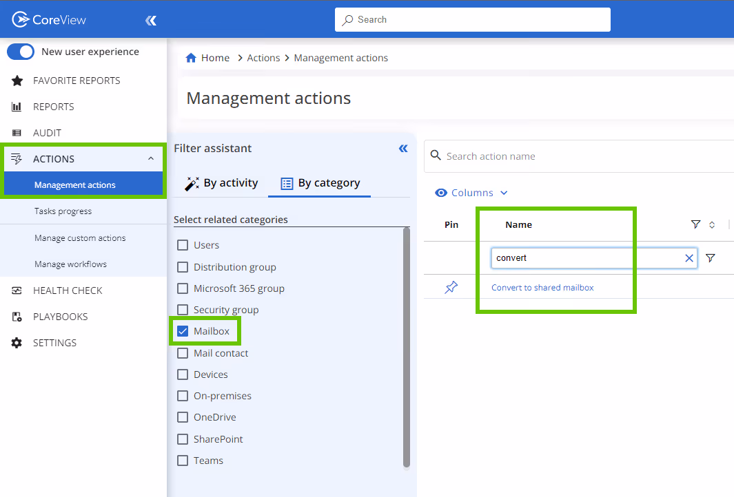 Convert to shared mailbox screen