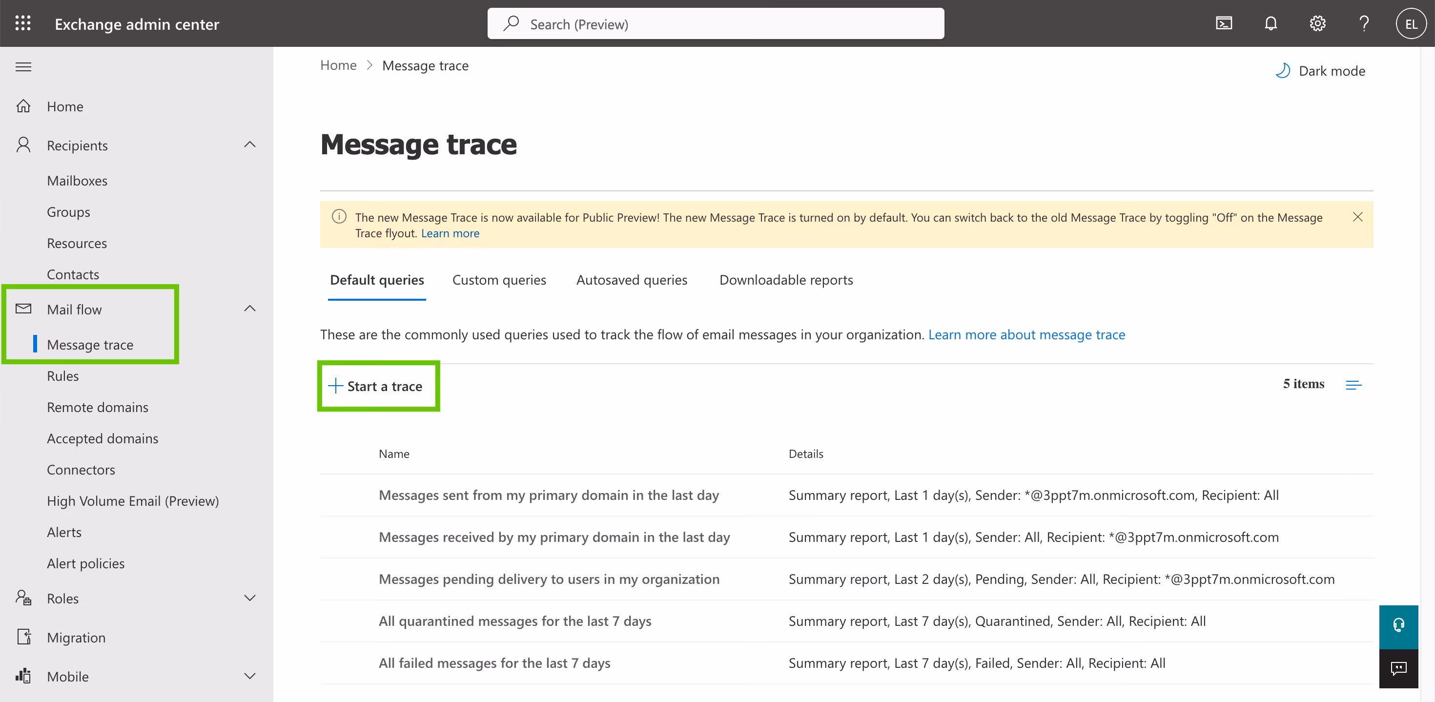 Start a trace screen